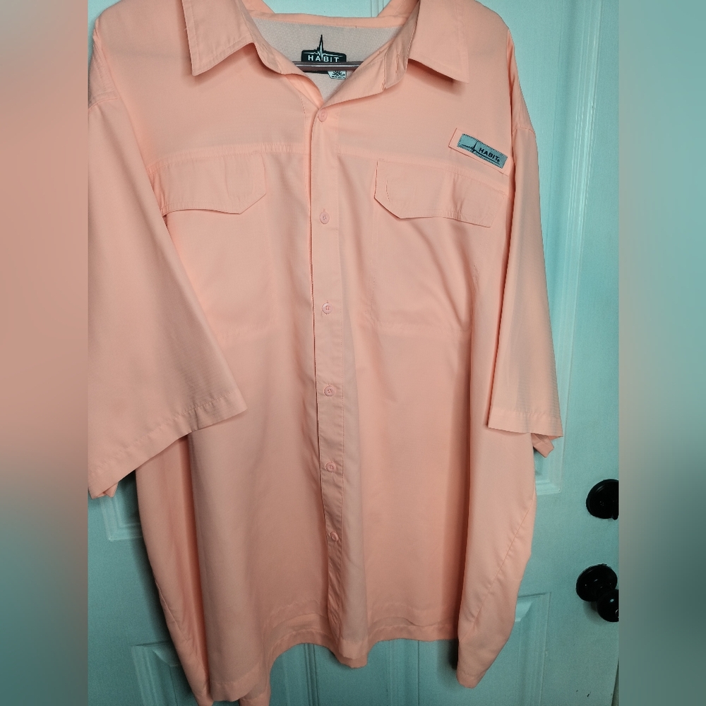 Peach/Orange Habit  Button-Up Short Sleeve Shirt. Size 3X
